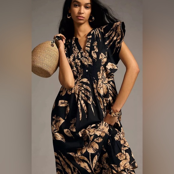 ANTHROPOLOGIE X MAEVE The Cassandra Maxi Dress "OXFORD BLACK CORAL" - Picture 2 of 7